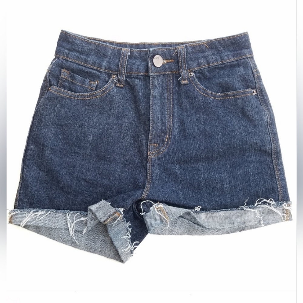 BDG High rise dark wash cut off jean short folded hem 26